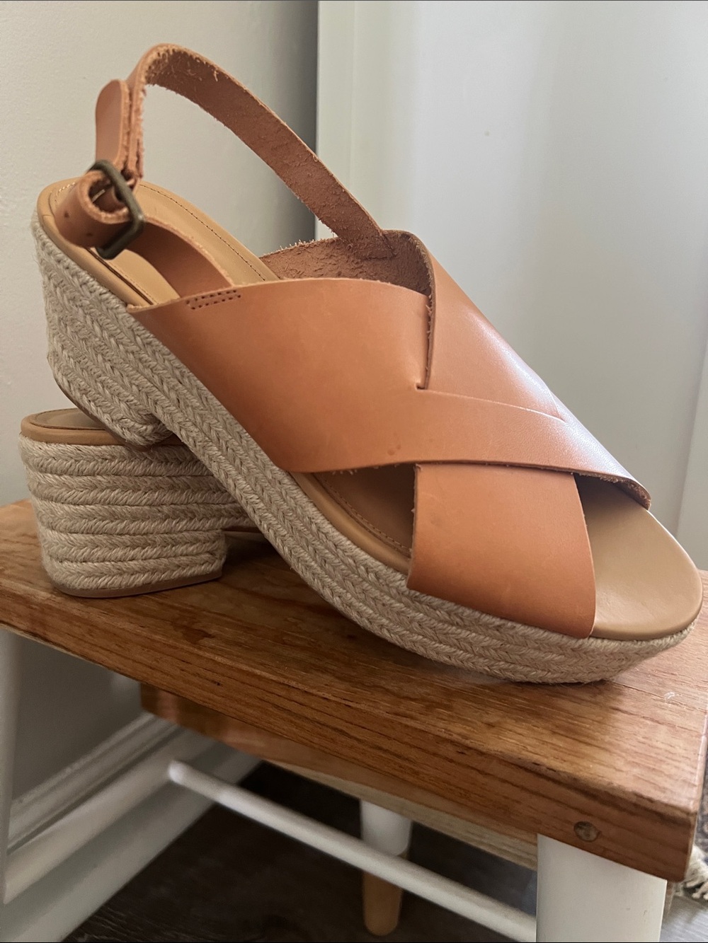 Soludos Tan Leather Espadrille Wedge Sandals